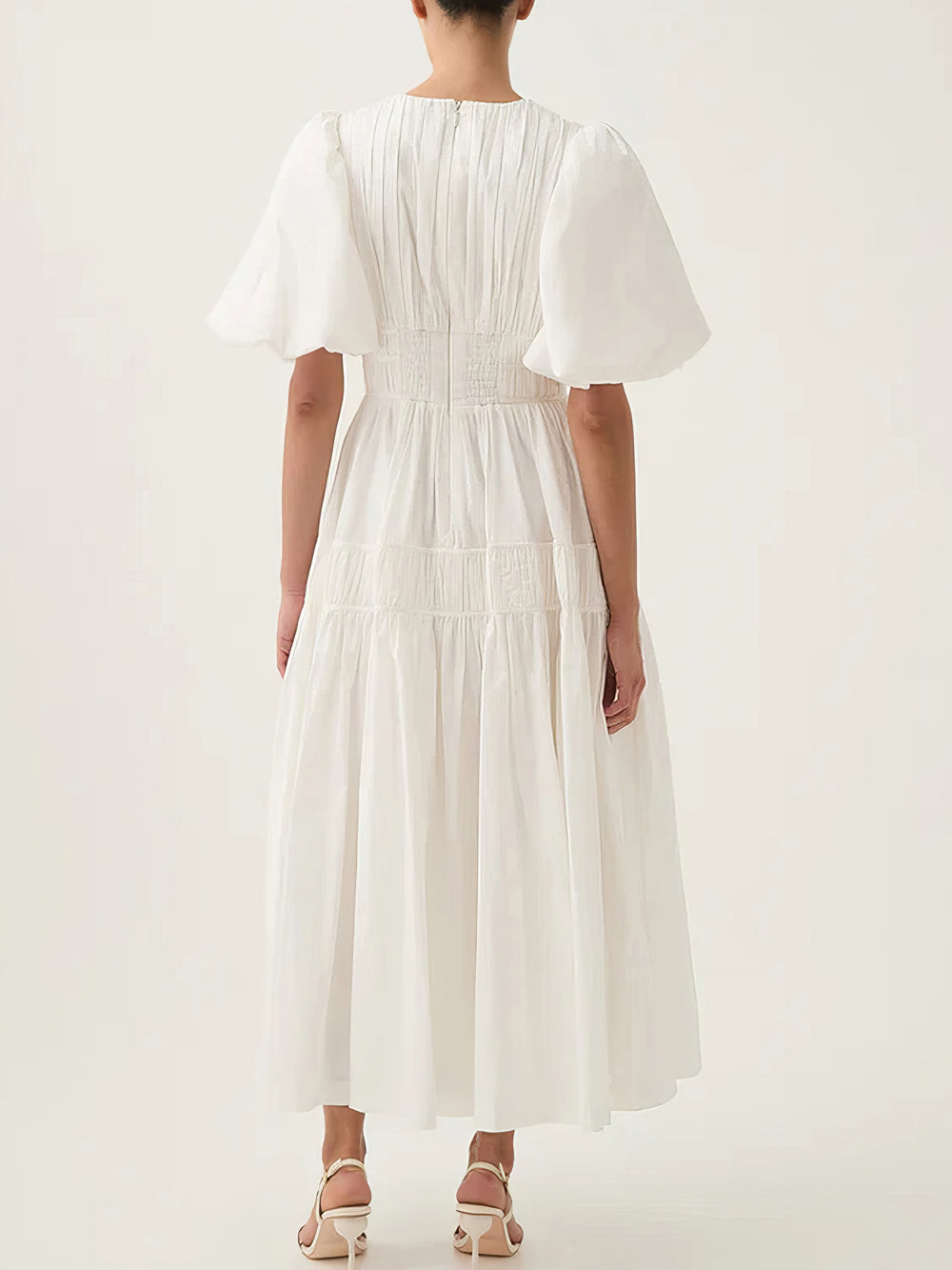 Elegant Midi Dress with Puffed Sleeves