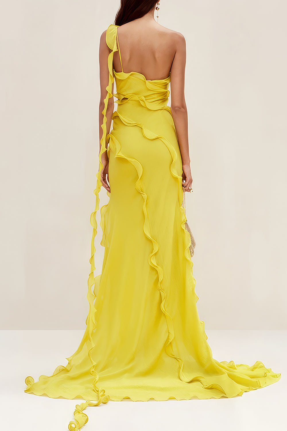 Asymmetrical Ruffled Maxi Dress with Cut-Outs