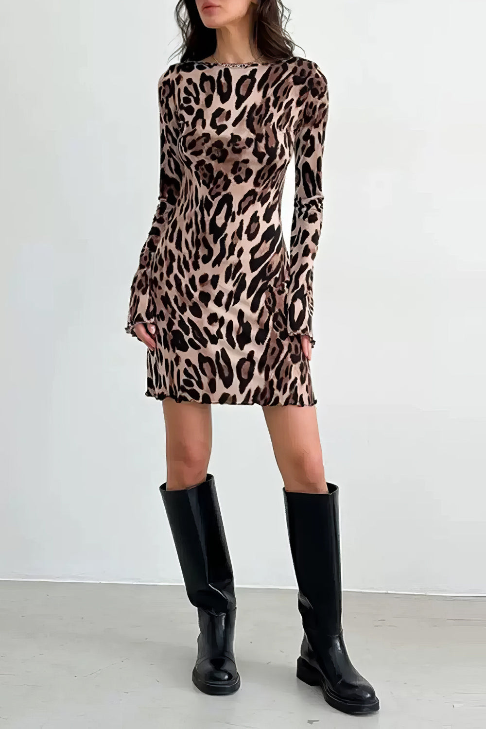 Leopard Print Long Sleeve Mini Dress