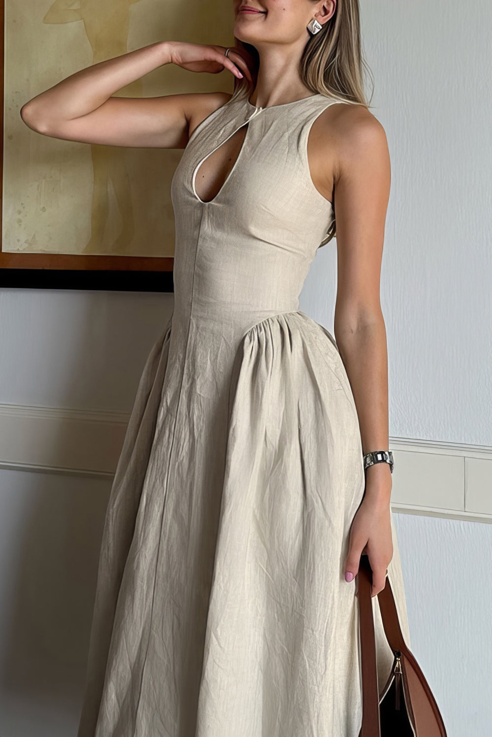 Hollow Out Sleeveless Midi Dress