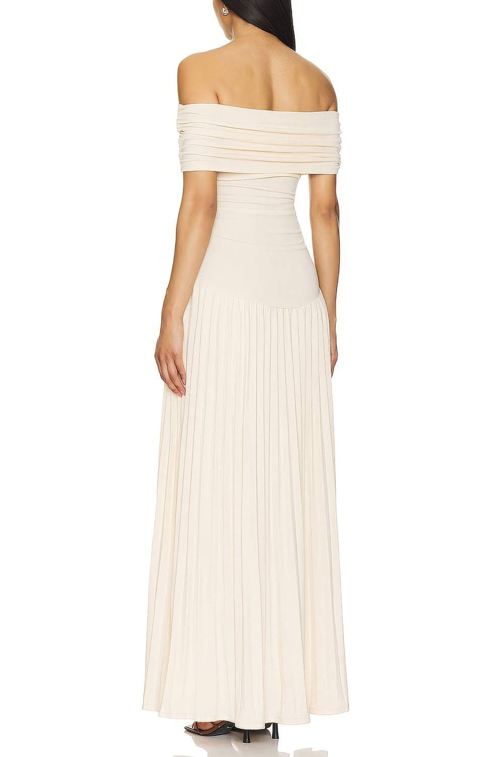 Maxi Dress with Off-Shoulder Pleated Detailing