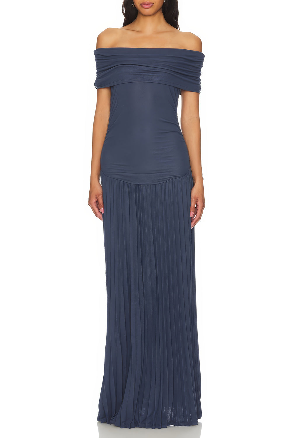 Maxi Dress with Off-Shoulder Pleated Detailing