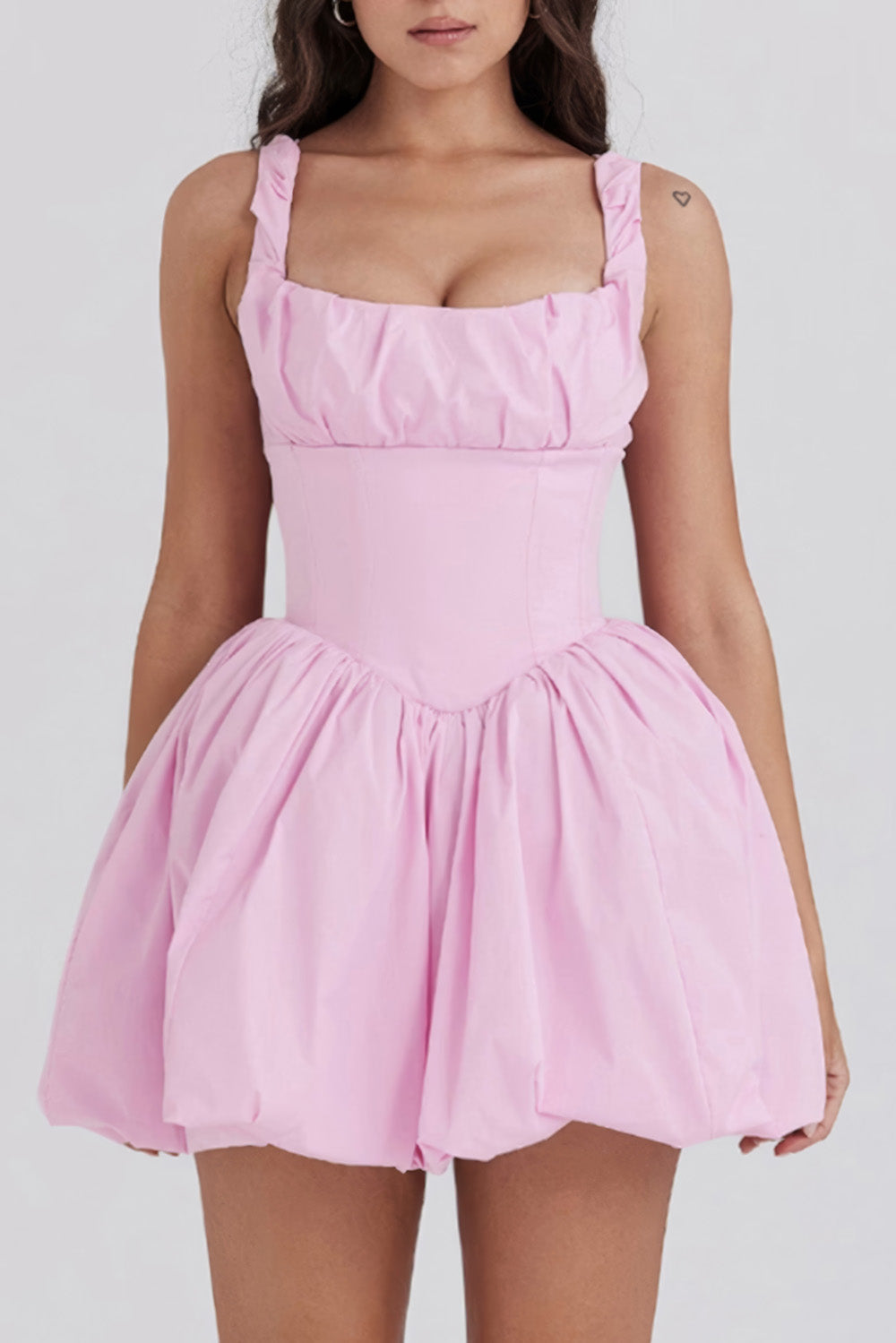 Ruffled Bodice Mini Dress with Flared Skirt