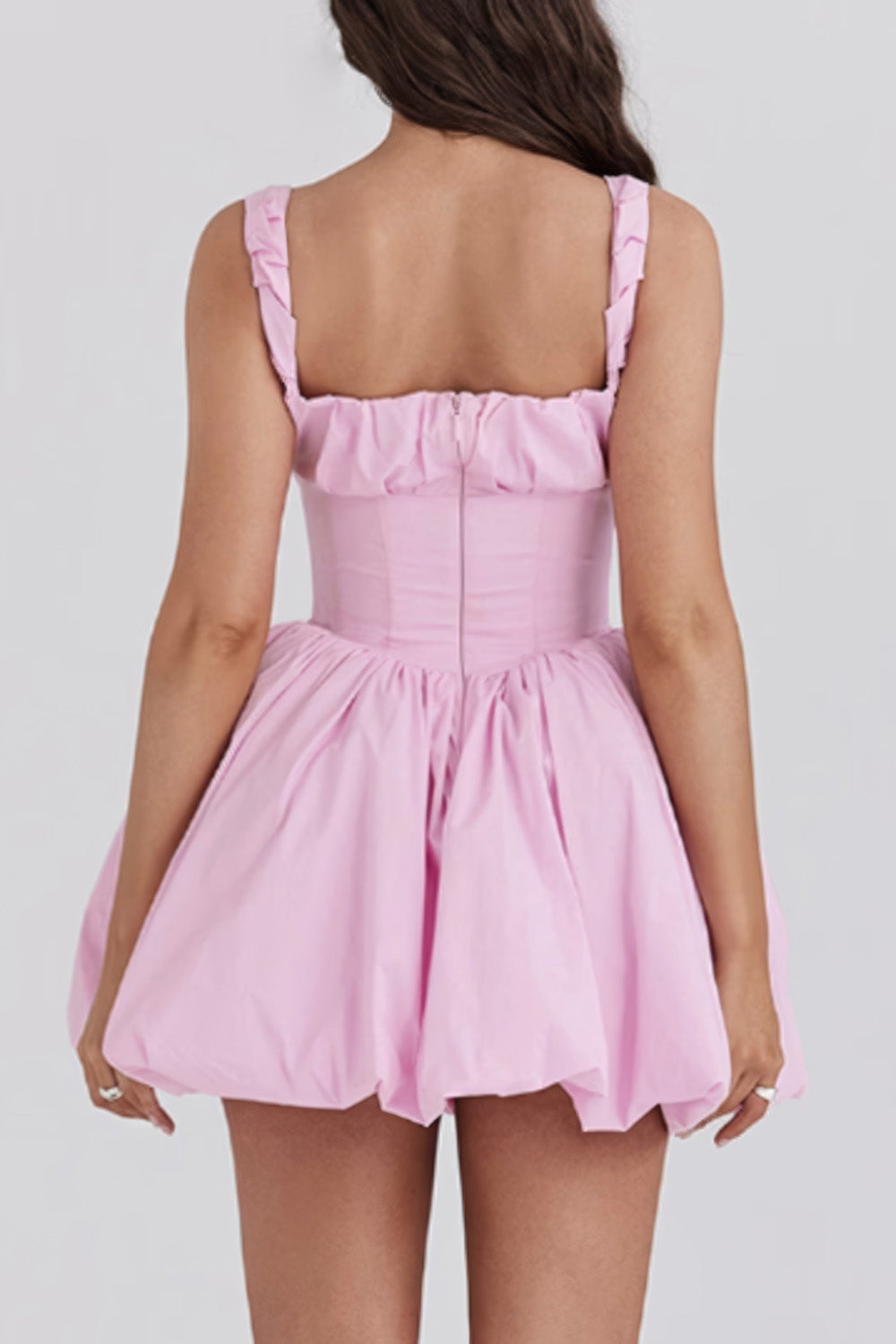 Ruffled Bodice Mini Dress with Flared Skirt