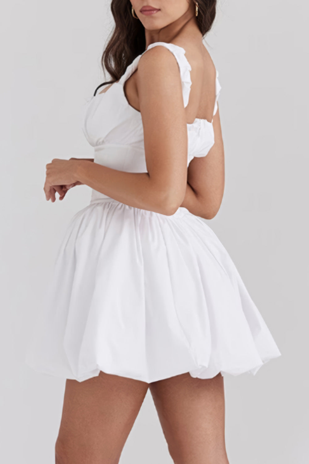 Ruffled Bodice Mini Dress with Flared Skirt