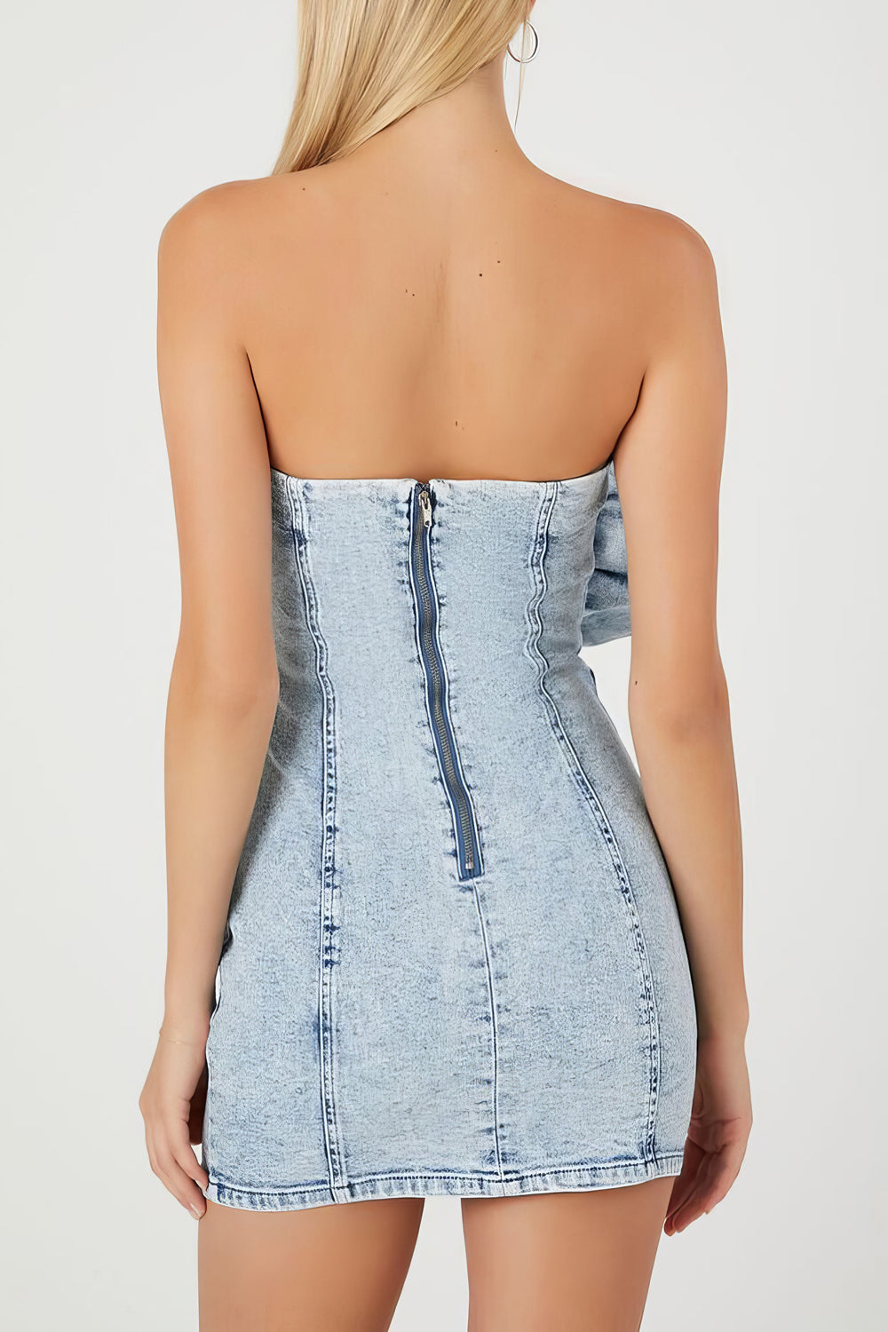 Denim Mini Dress with Rosette Detail