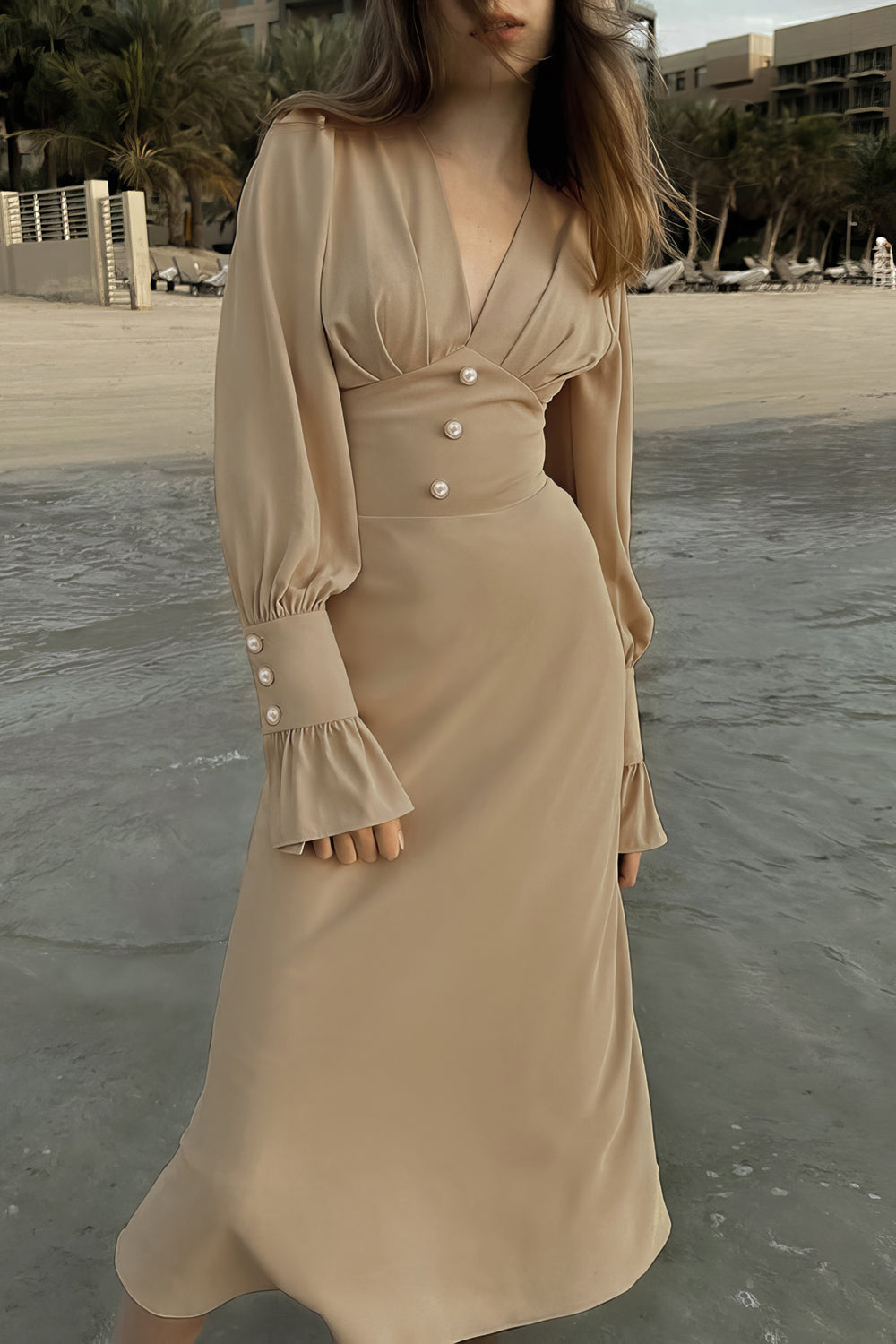 Elegant Midi Dress with Pleated Detail