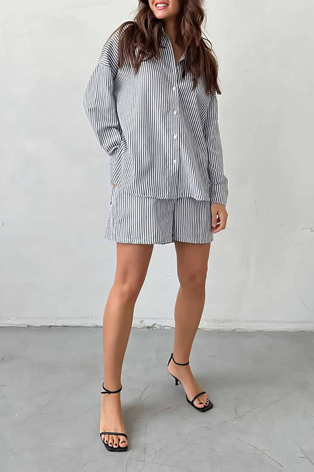 Striped Long Sleeve Shirt and Short Co-Ord Set