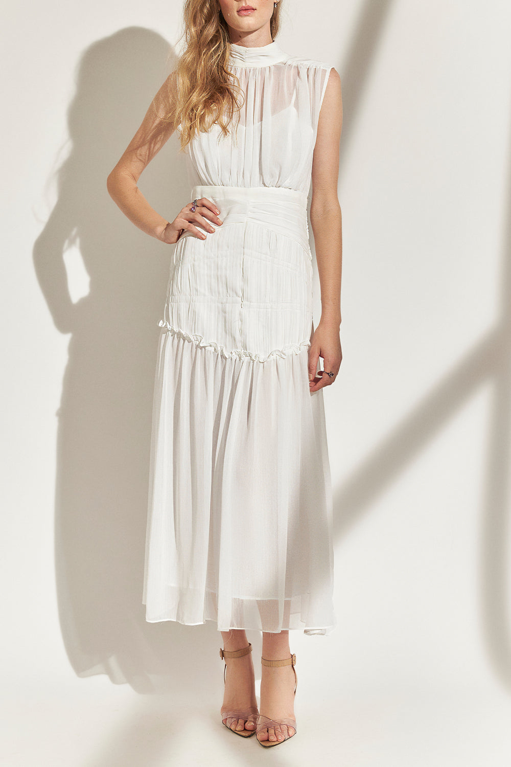 Pleated Sleeveless Midi Dress