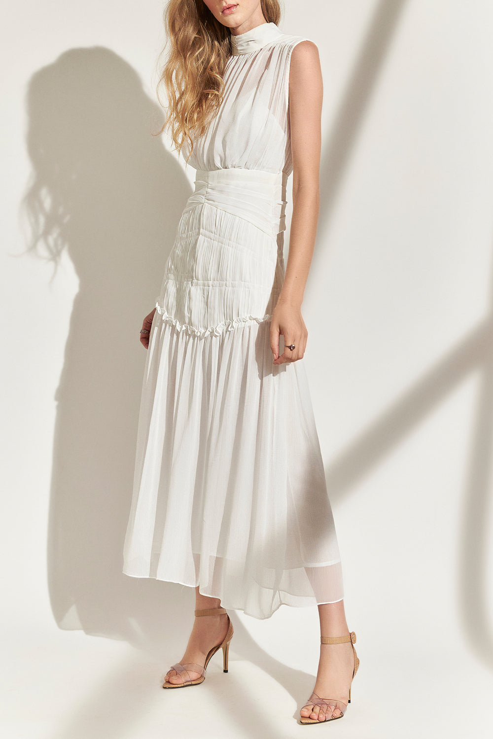 Pleated Sleeveless Midi Dress