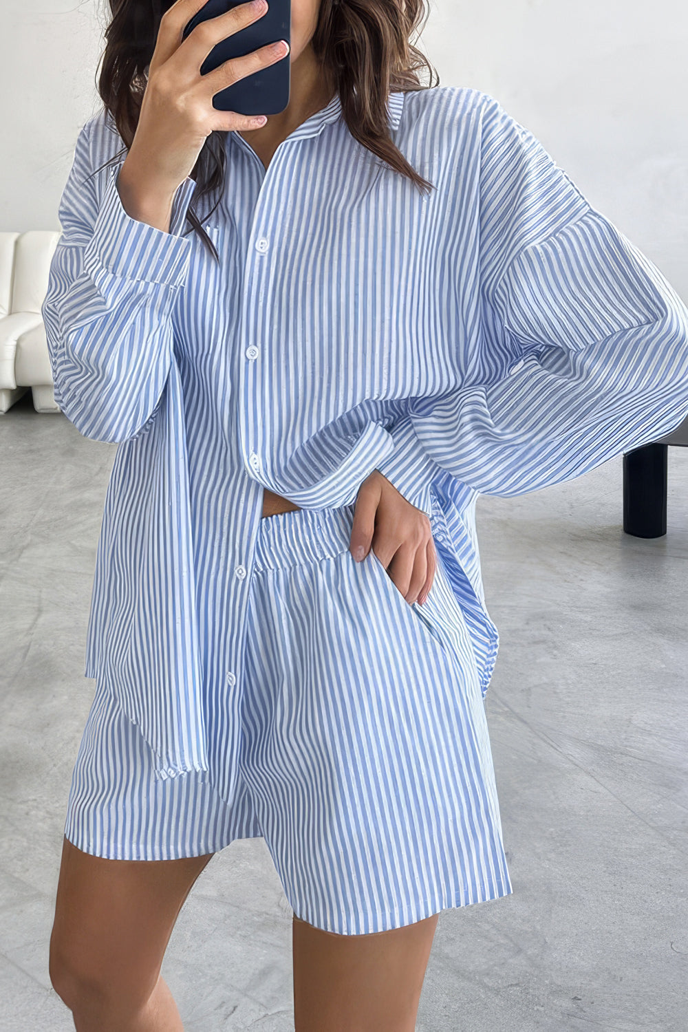 Striped Long Sleeve Shirt and Short Co-Ord Set