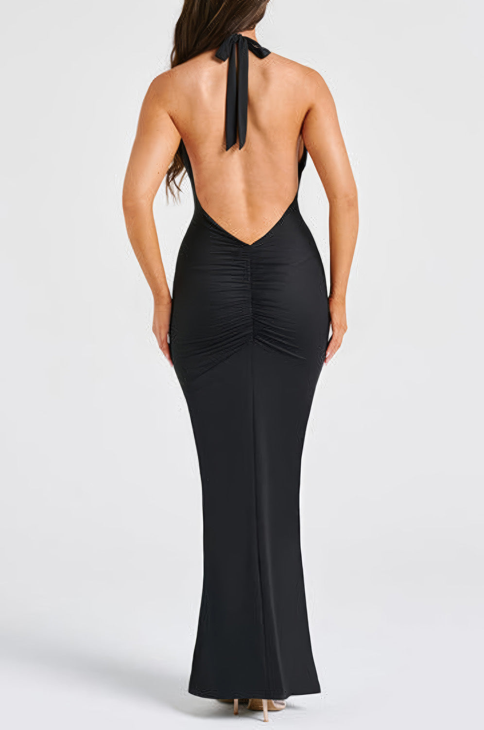 Deep Neckline Halter Neck Maxi Dress