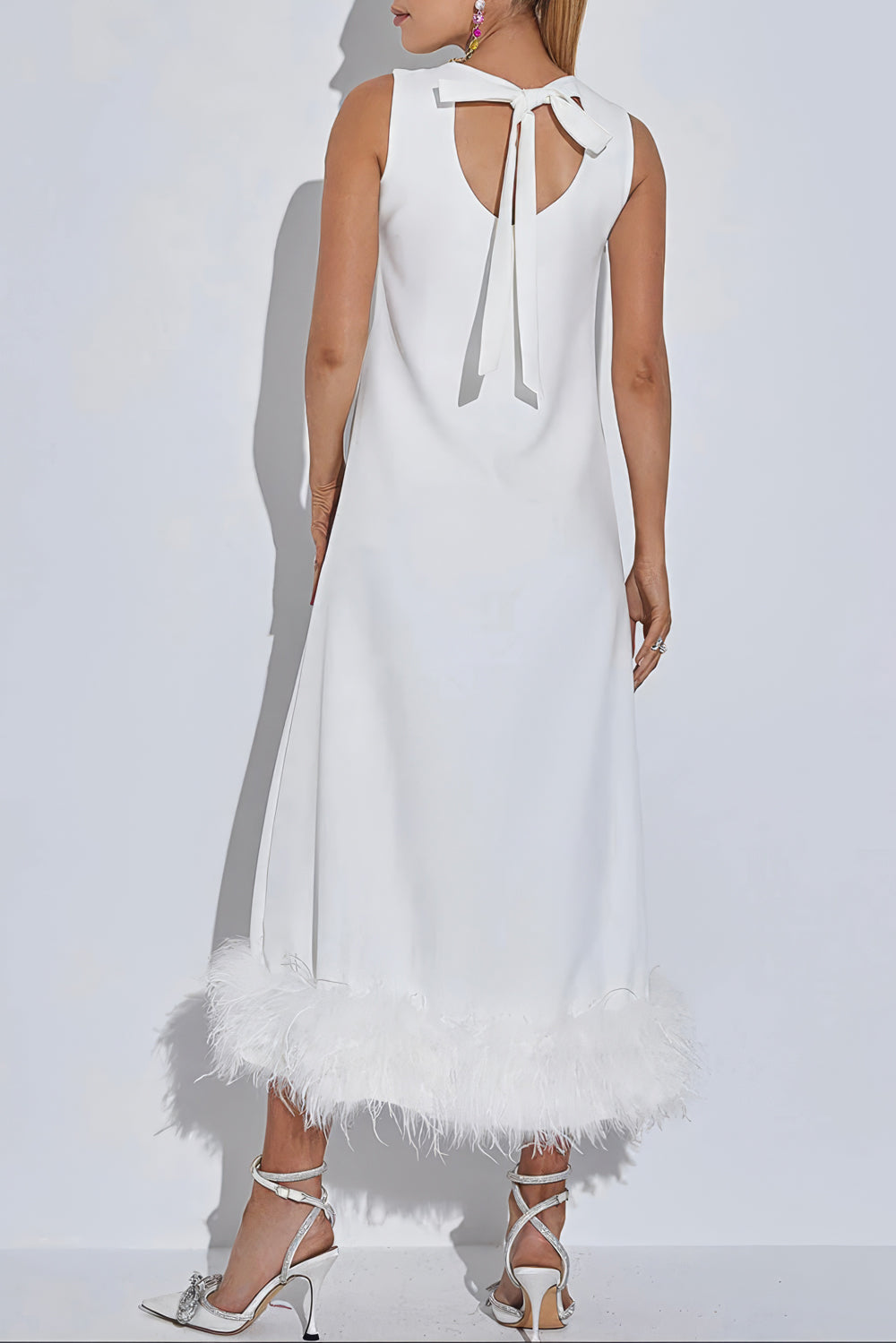 Sleeveless Midi Dress with Feathered Hem