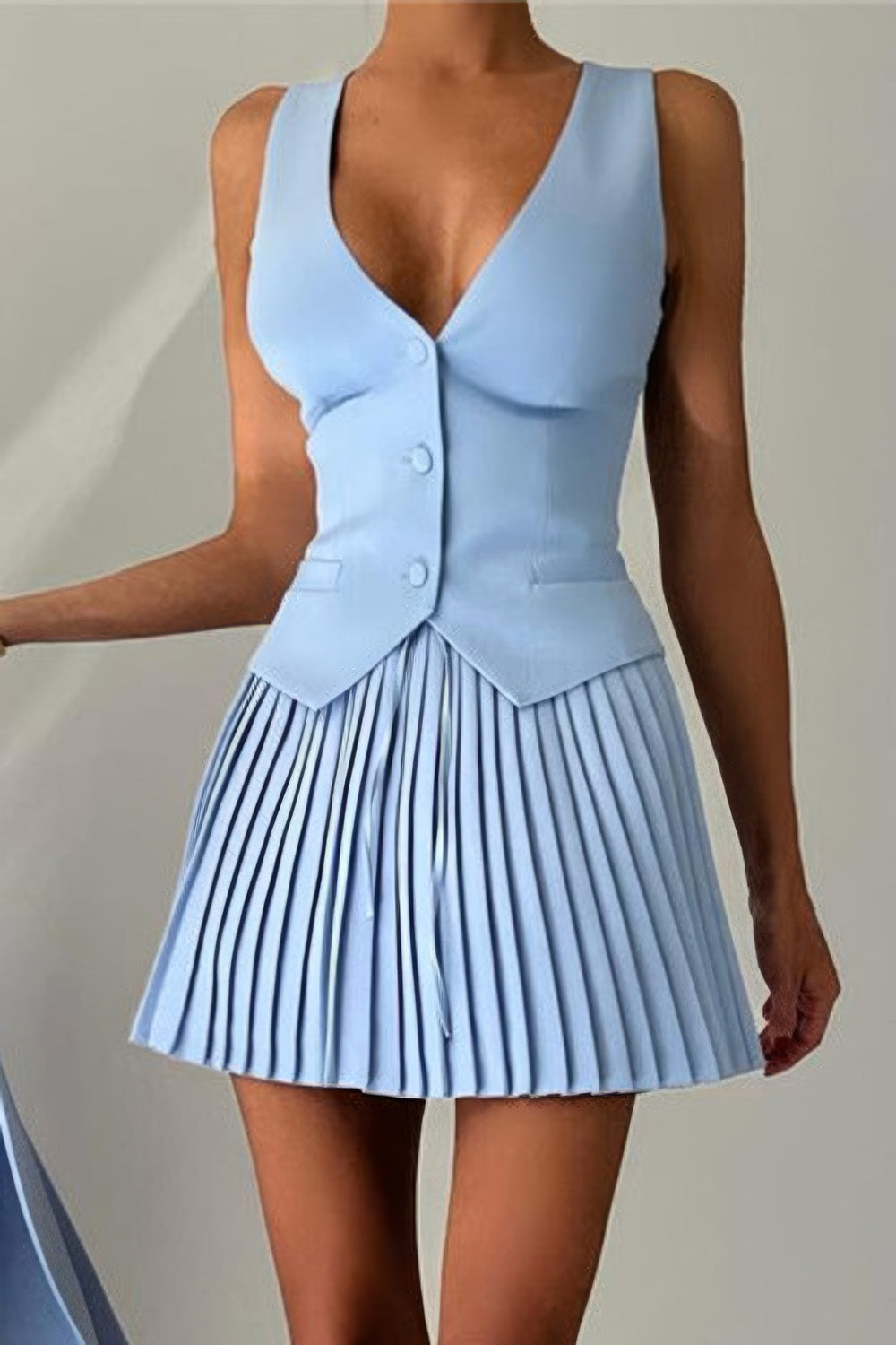 Sleeveless Vest Top and Pleated Skirt Co-Ord Set