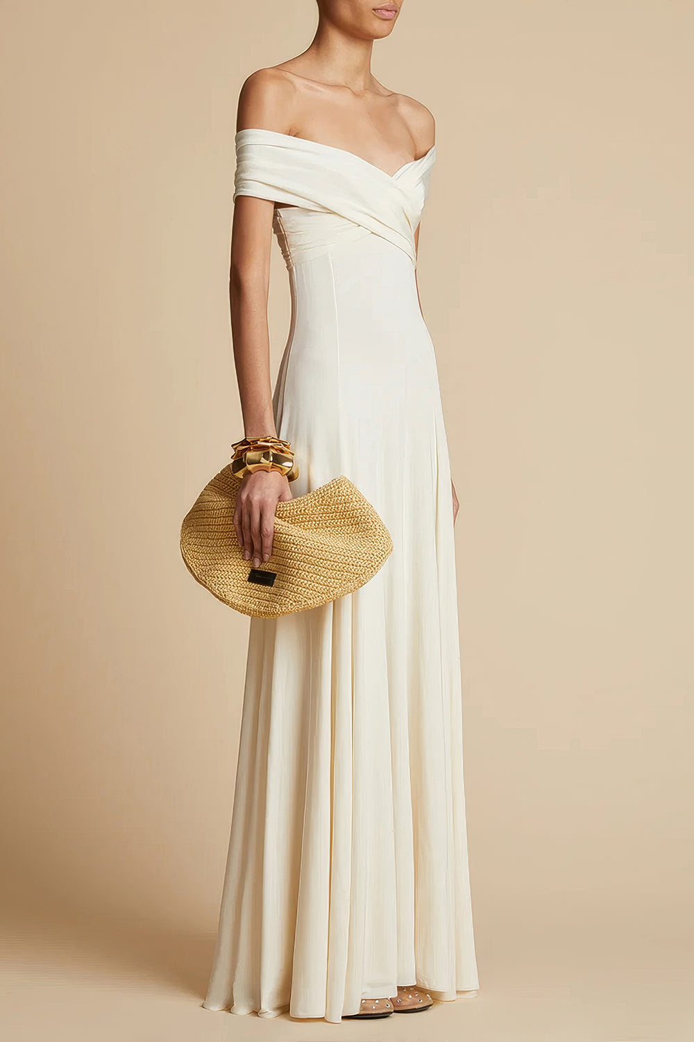 Off-Shoulder Crossover Detailing Maxi Dress