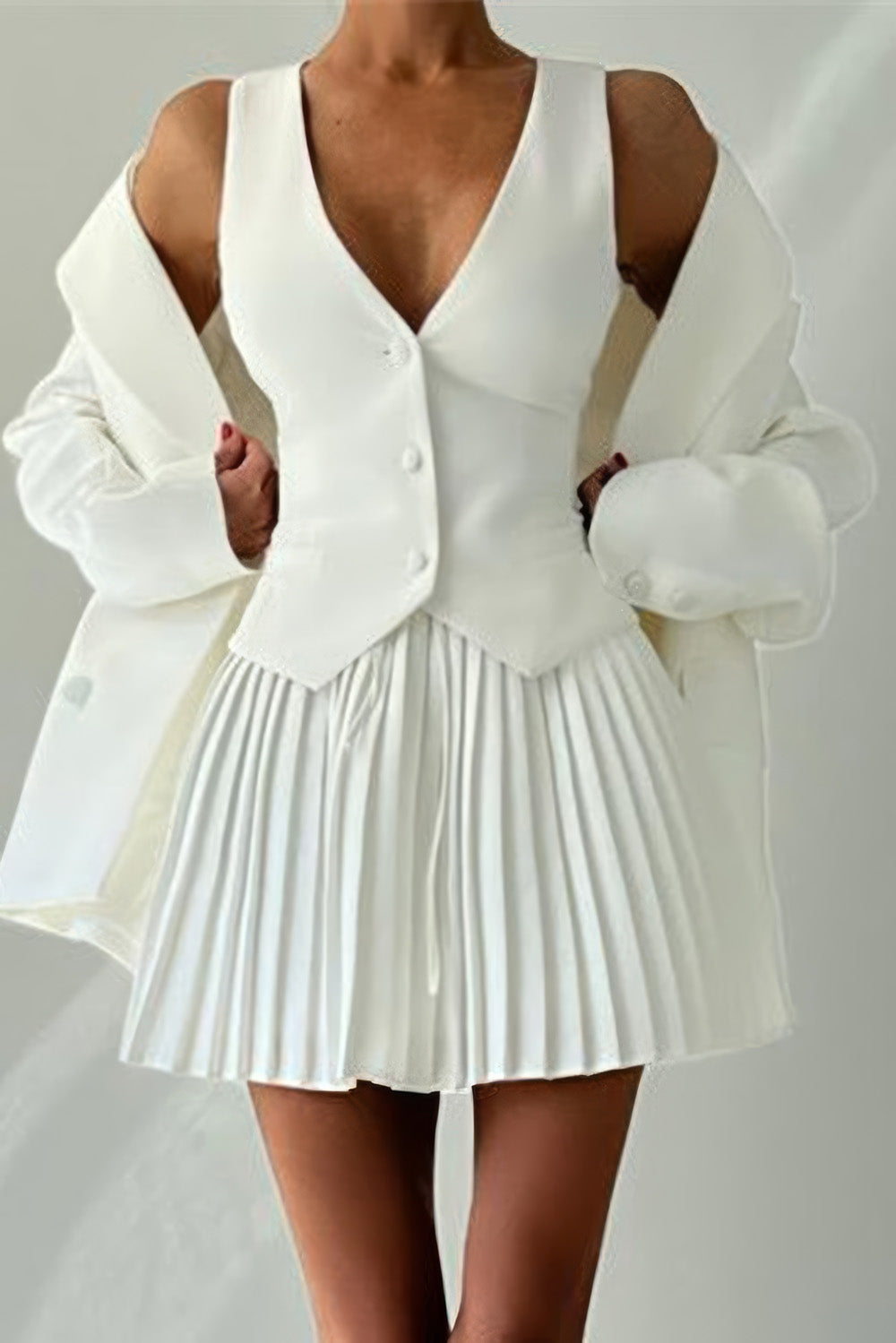 Sleeveless Vest Top and Pleated Skirt Co-Ord Set