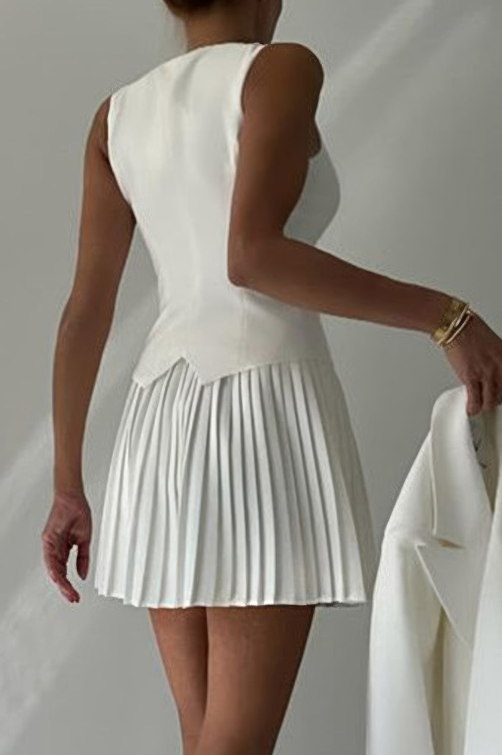 Sleeveless Vest Top and Pleated Skirt Co-Ord Set