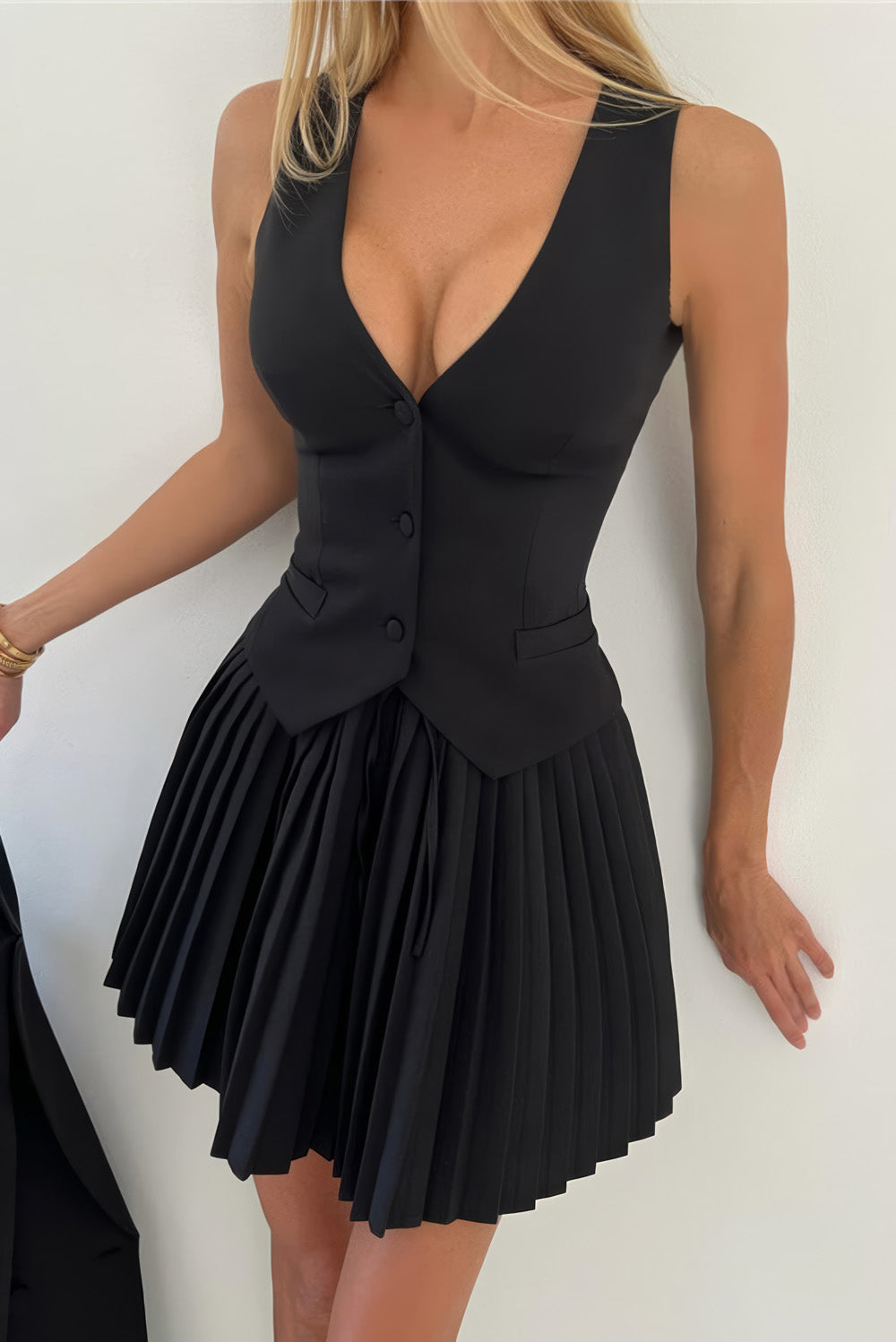 Sleeveless Vest Top and Pleated Skirt Co-Ord Set