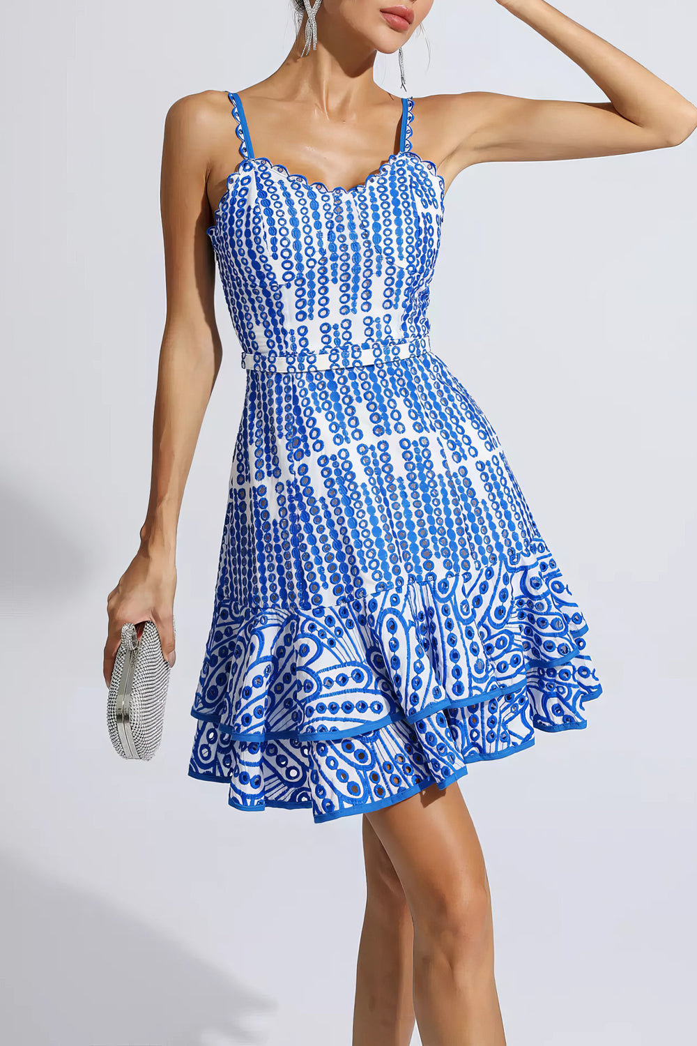 Embroidered Sleeveless Ruffled Mini Dress