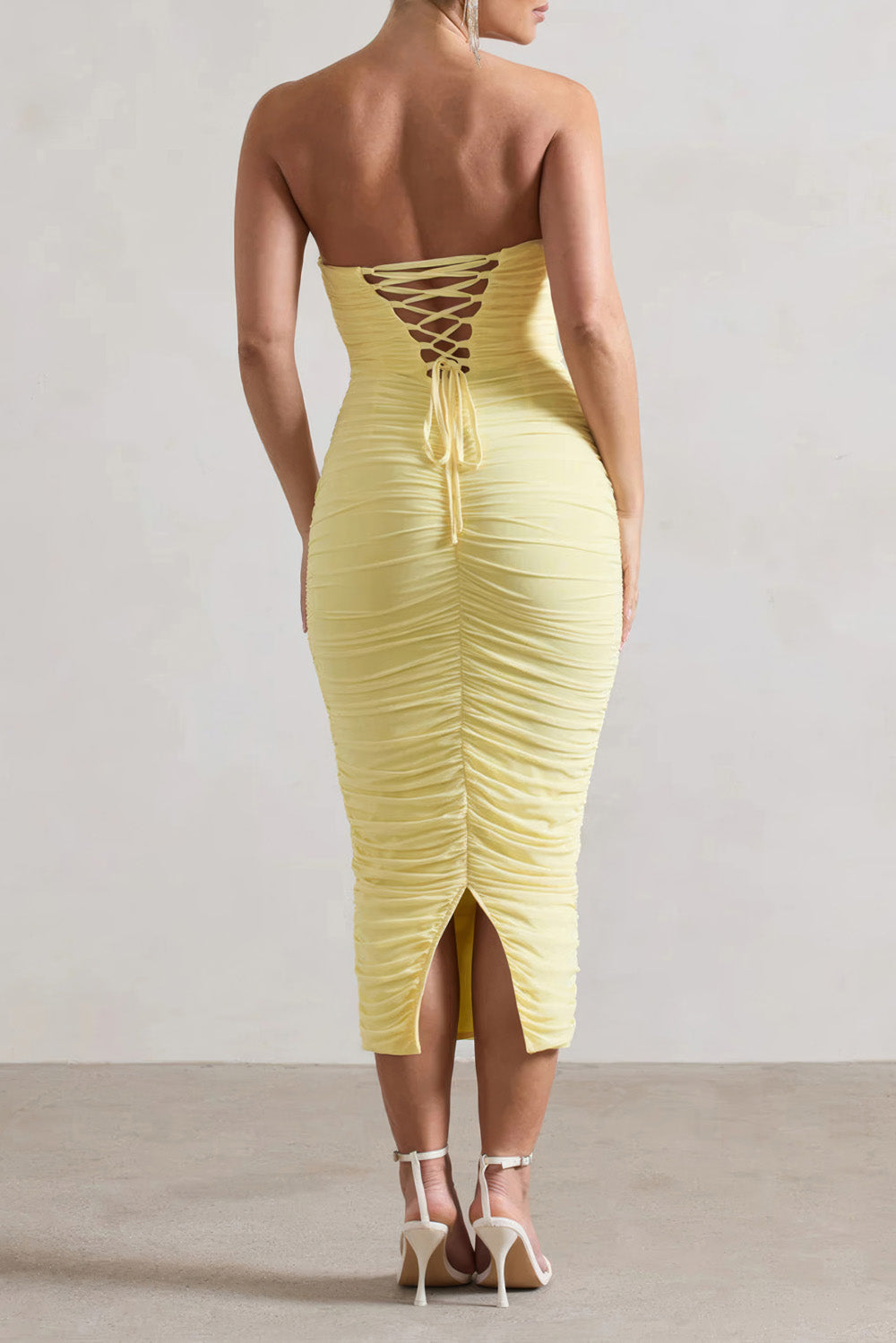 Strapless Ruched Midi Dress