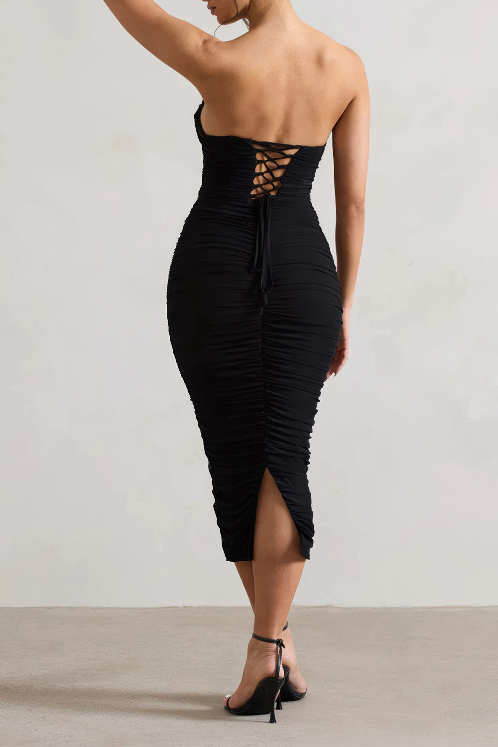 Strapless Ruched Midi Dress