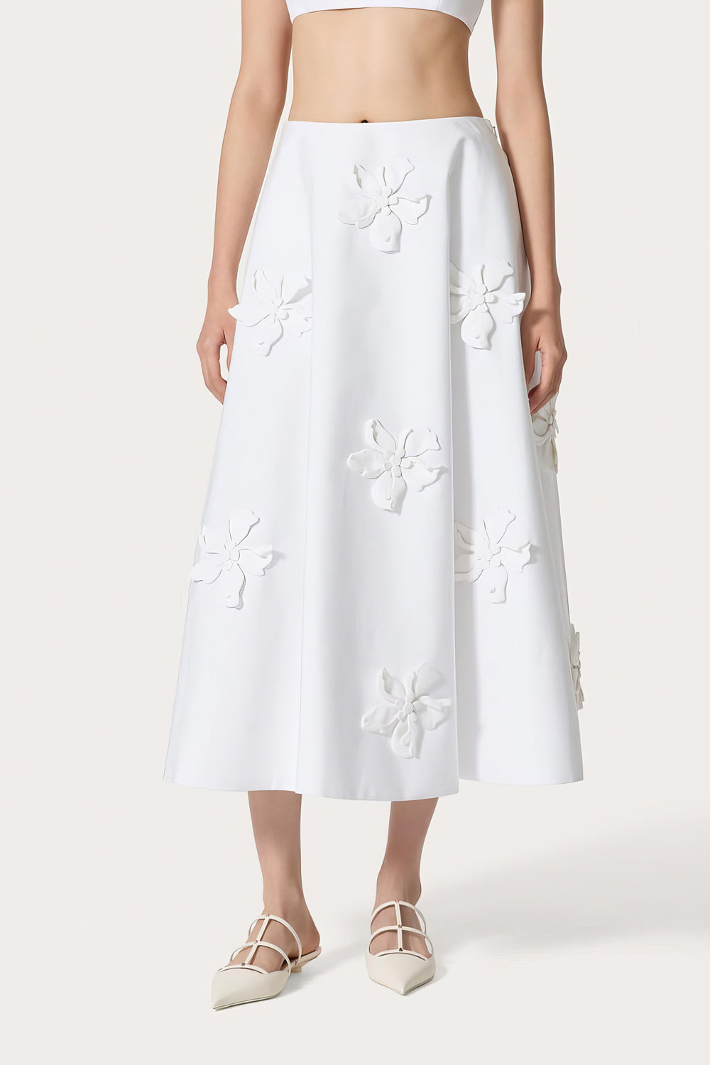 Floral Embellished A-Line Midi Skirt