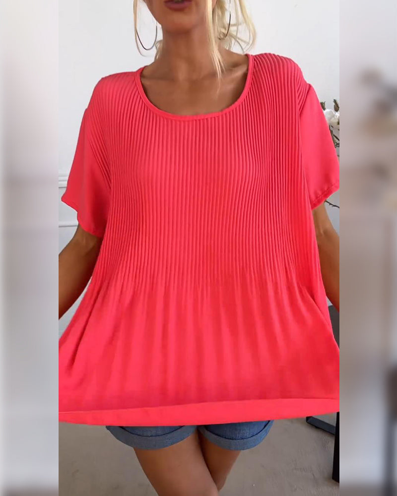 ANNA™ | GEPLISSEERDE BLOUSE MET RONDE HALS