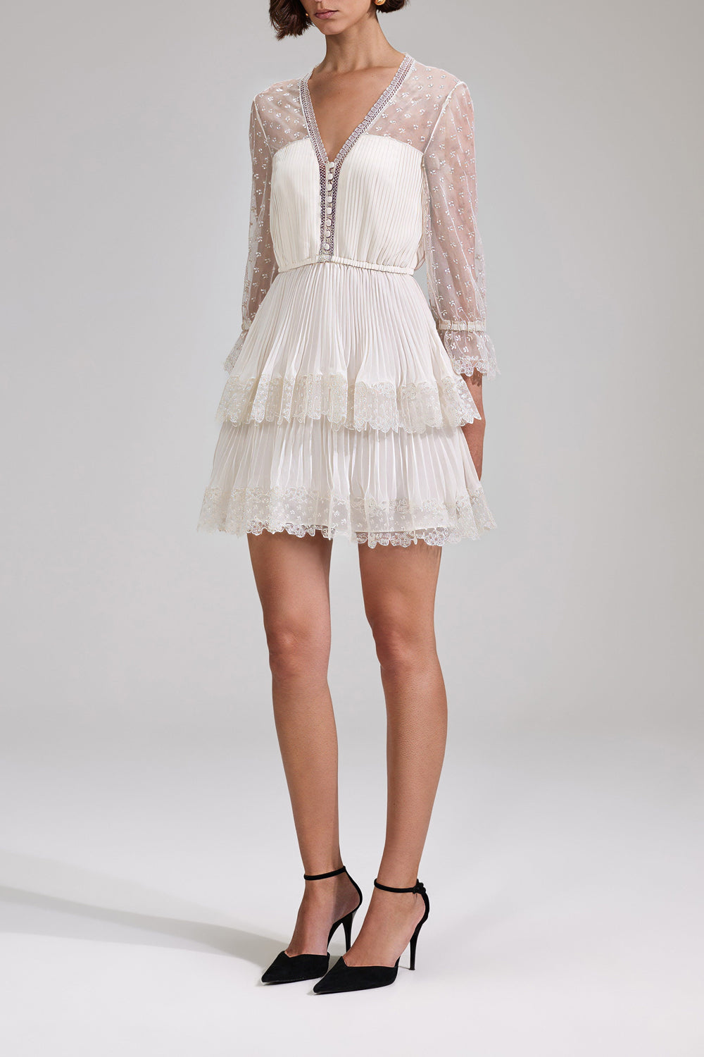 Floral Lace Tiered Mini Dress