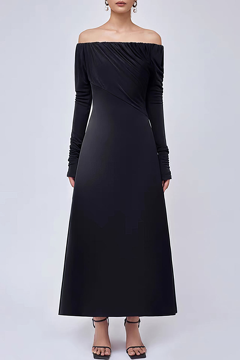 Elegant Off-Shoulder Pleated Maxi Dress