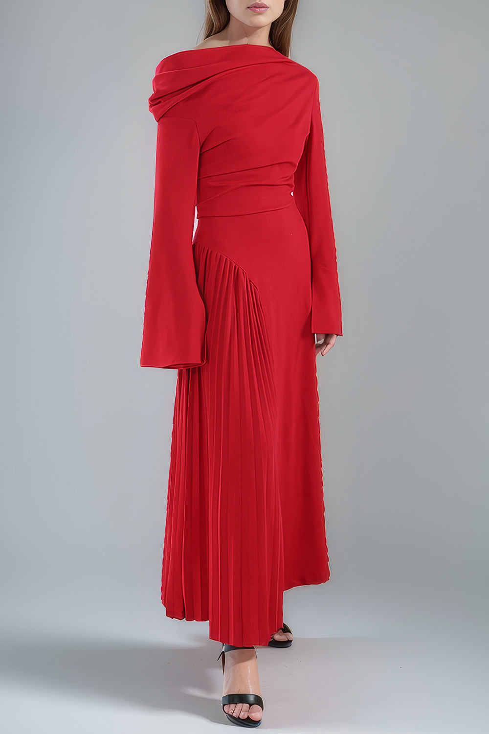 Asymmetrical Maxi Dress with Pleated Detailing