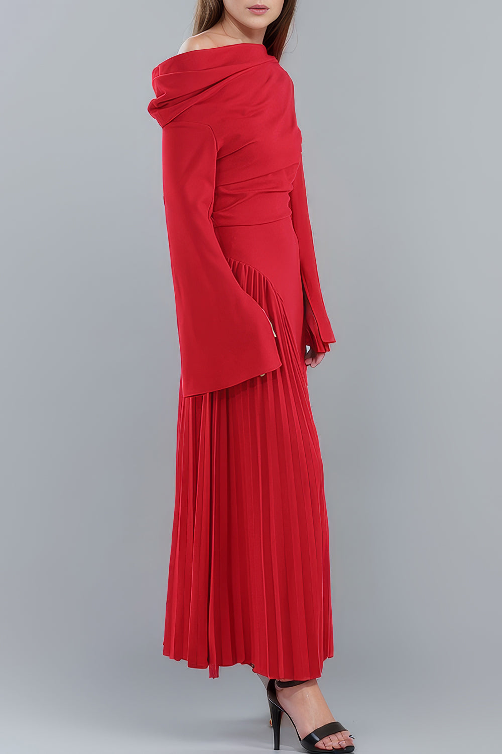 Asymmetrical Maxi Dress with Pleated Detailing