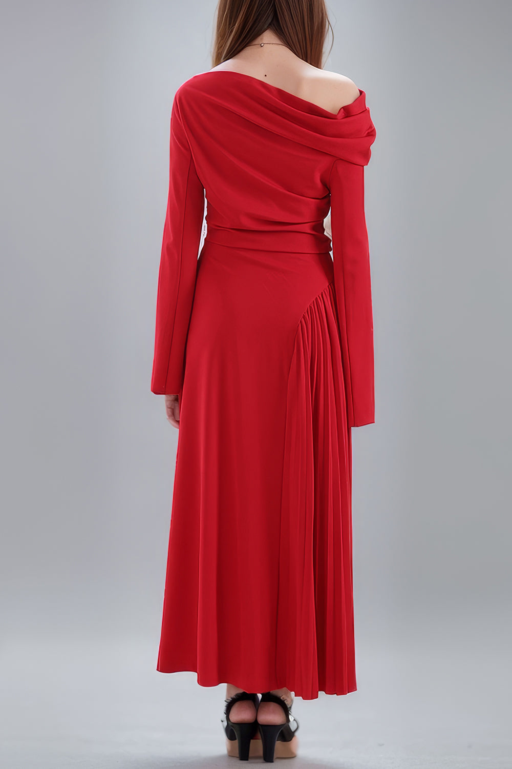 Asymmetrical Maxi Dress with Pleated Detailing