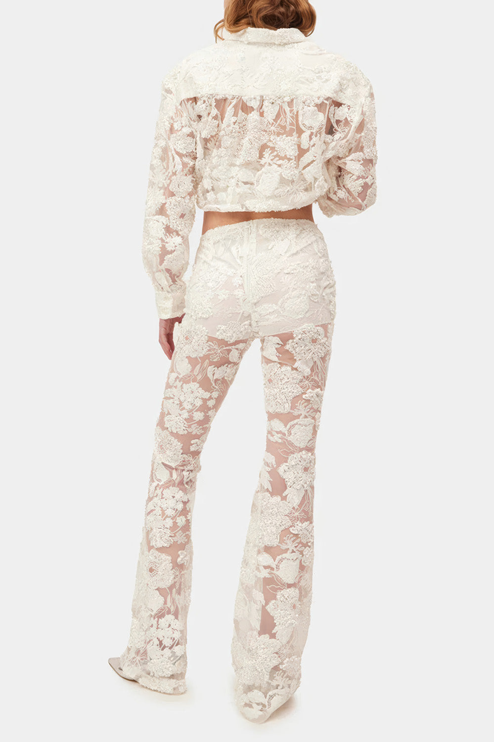 Floral Lace Two-Piece Set with Shirt and Trouser