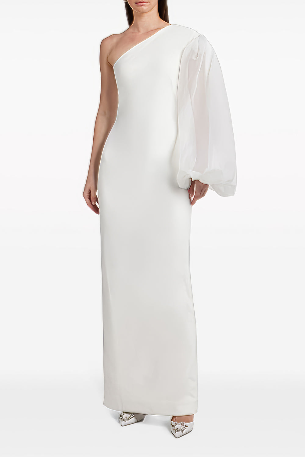 Asymmetrical Maxi Dress with Puff Sleeve