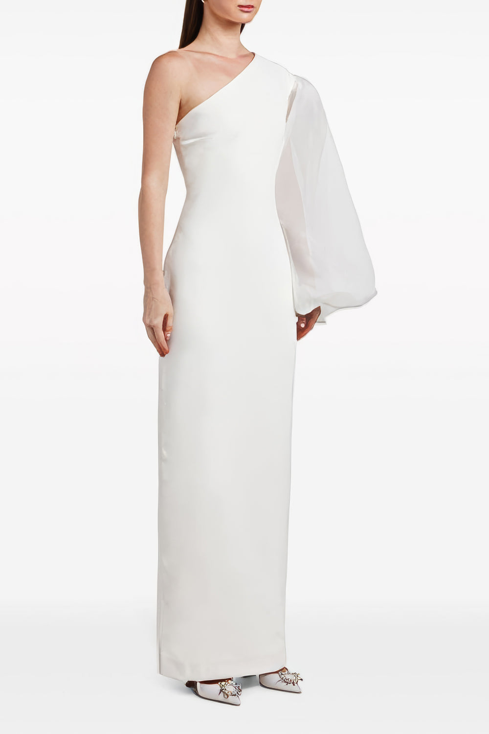 Asymmetrical Maxi Dress with Puff Sleeve