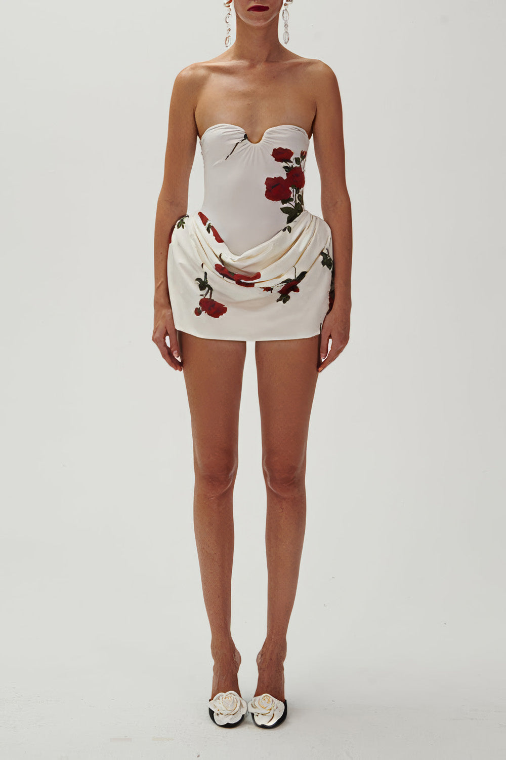 Strapless Floral Mini Dress with Cinched Waist