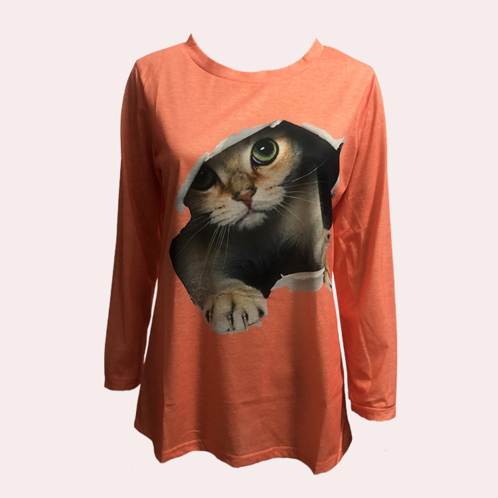 Lisa - Damesblouse met kattenprint