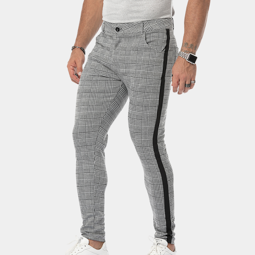 Heren skinny-fit geruite broek