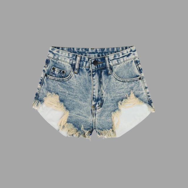 Denim shorts met verweerde look en franje detail - Ruth