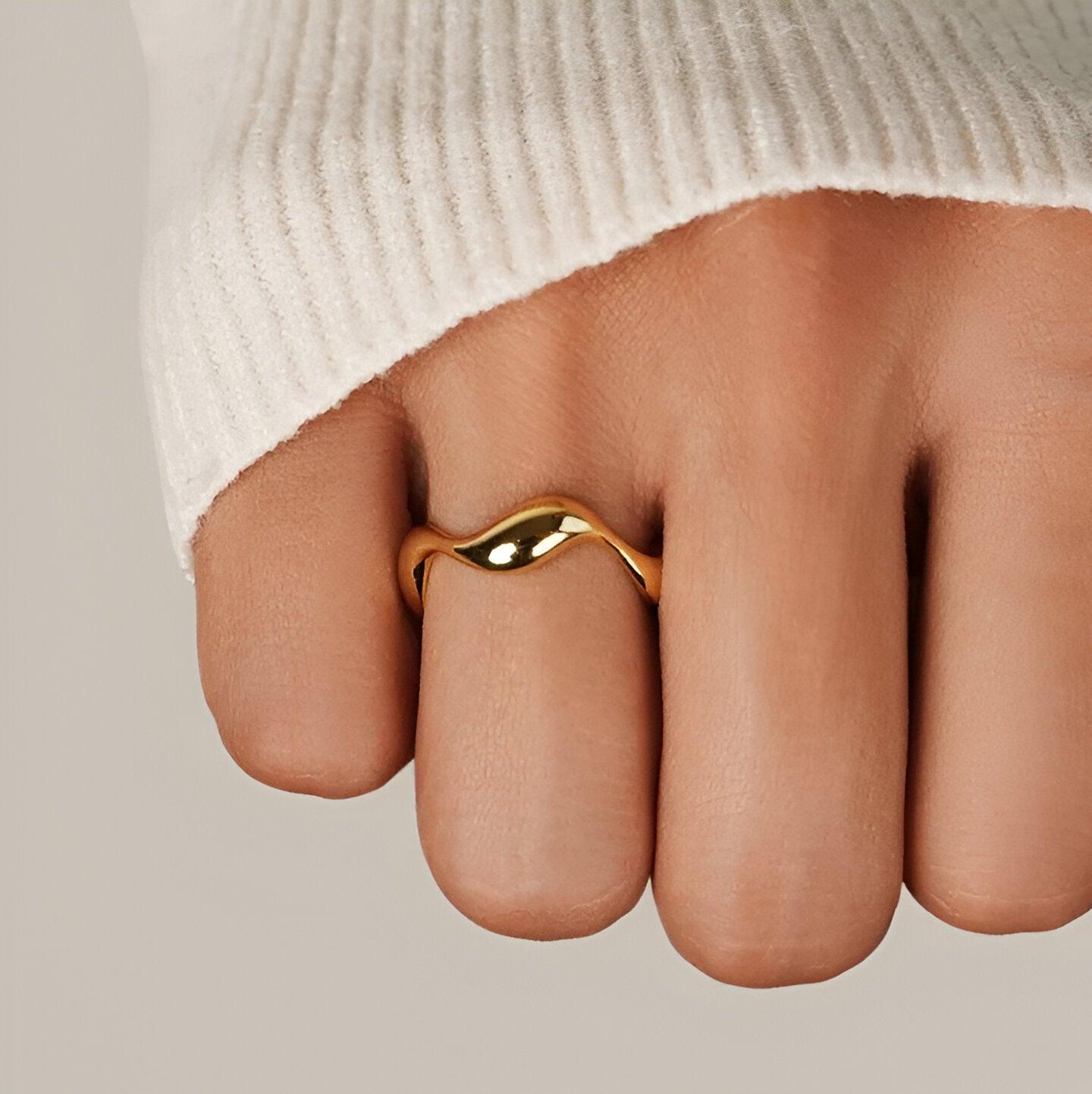 925 Sterling Gold Wave Ring