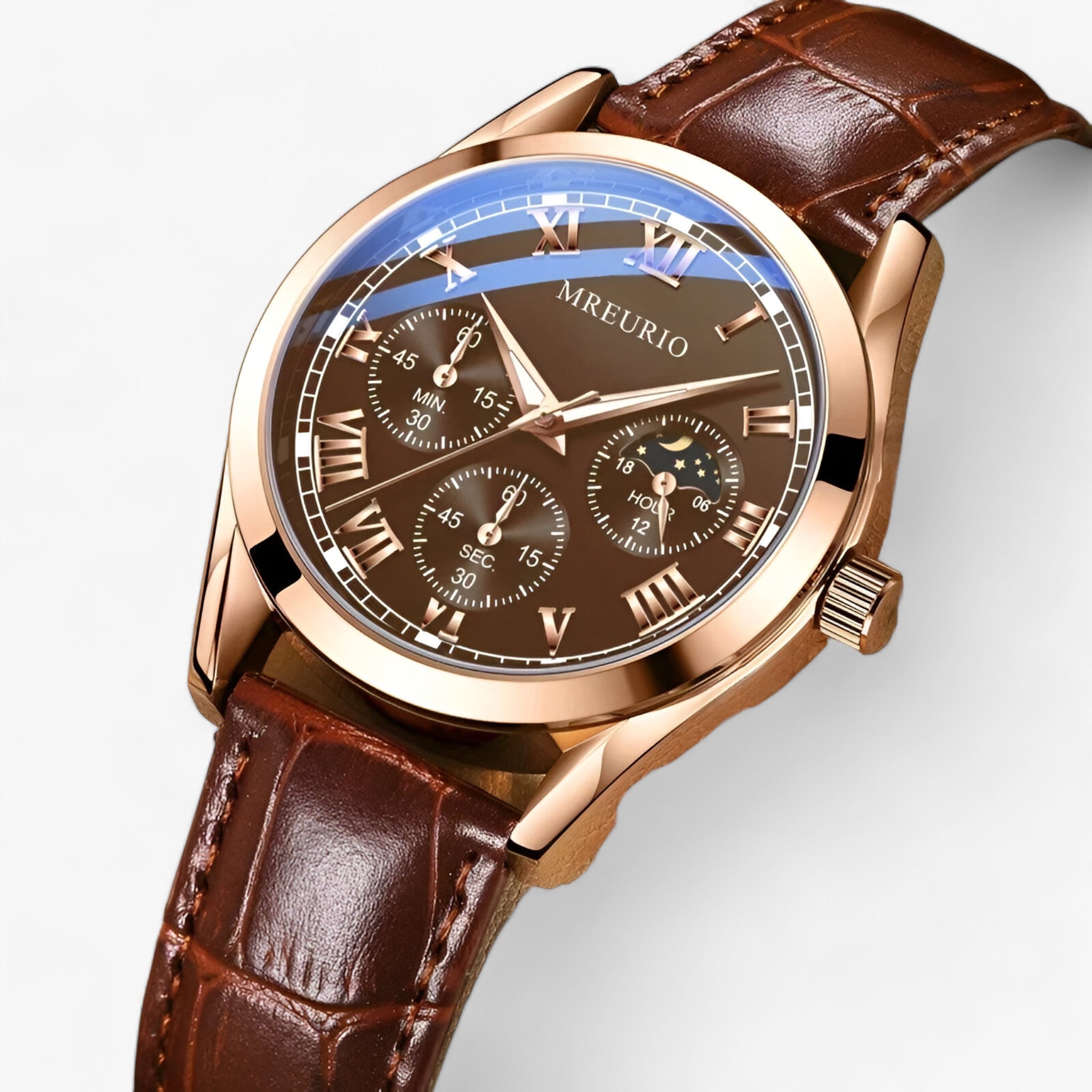 AURELIUS | Elegante herenquarzuur met luxe leren armband voor de perfecte zakelijke uitstraling