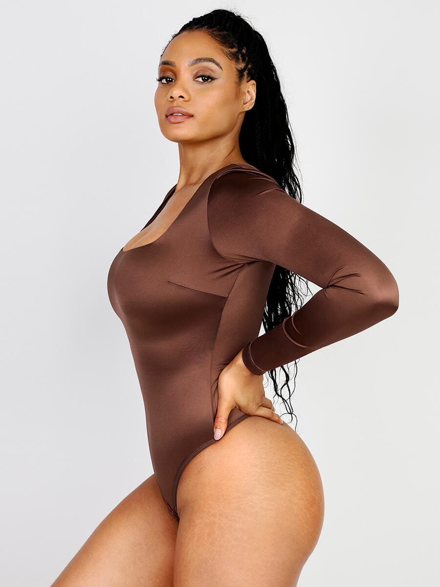 Sculpt™ | Correcting Thong Body with Square Neck and Long Sleeve