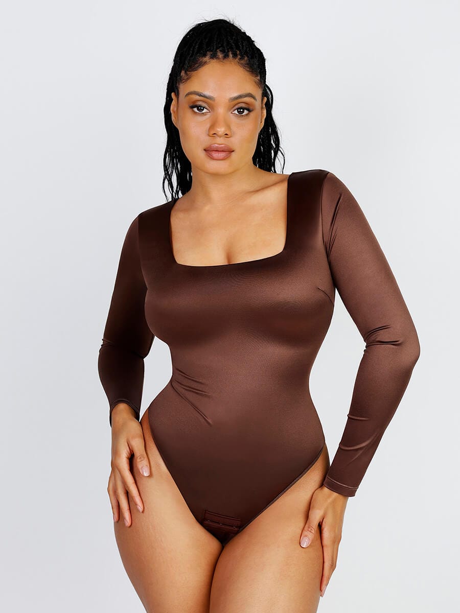 Sculpt™ | Correcting Thong Body with Square Neck and Long Sleeve